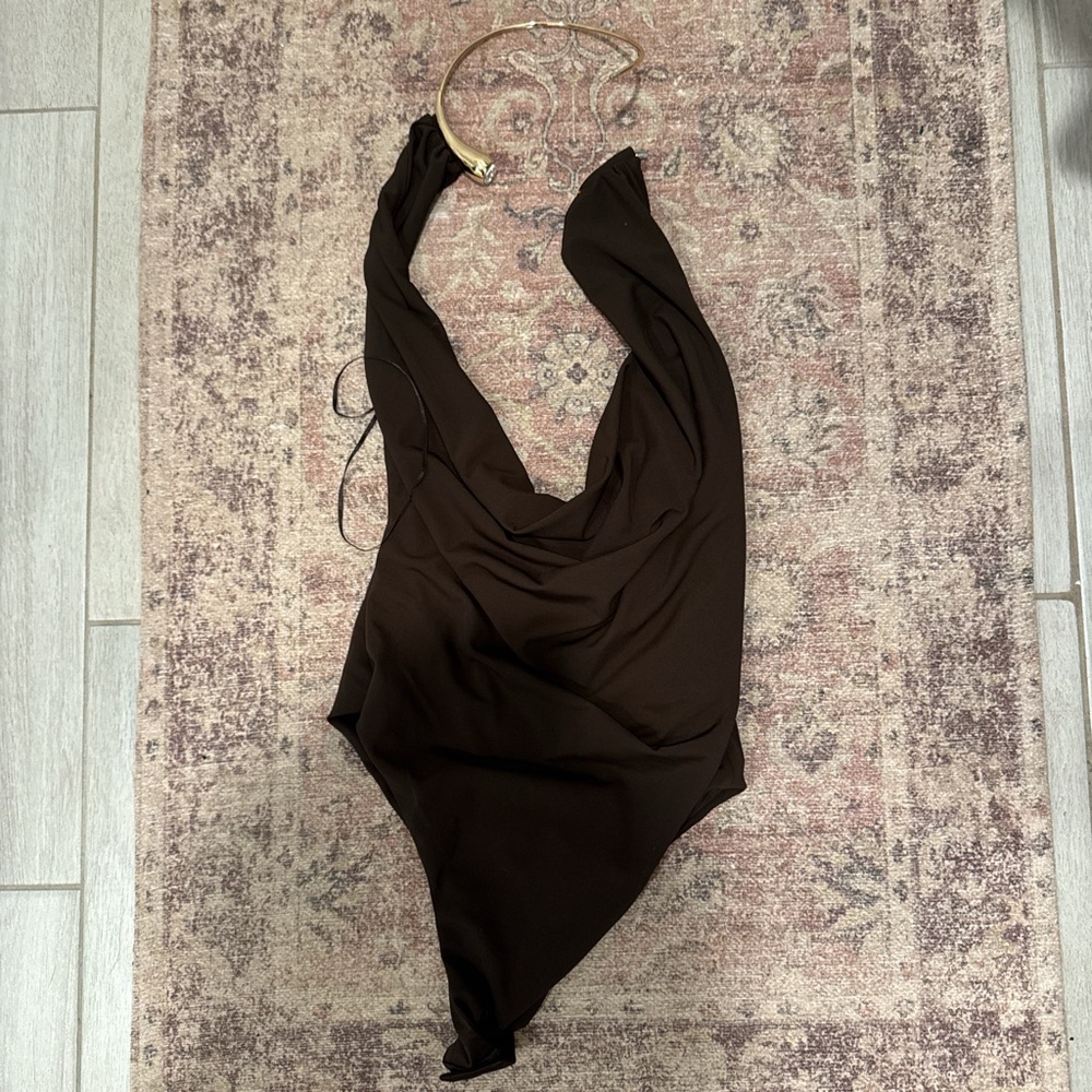 Elegant Brown Halter Bodysuit